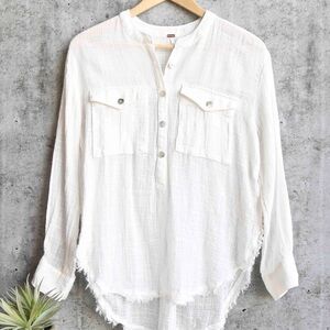 Free People Talk to Me Gauzy Button-Down Shirt Size Large